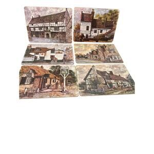 Clover Leaf Placemats Olde Inns of England Set of 6 9 x 8" Cork Backs